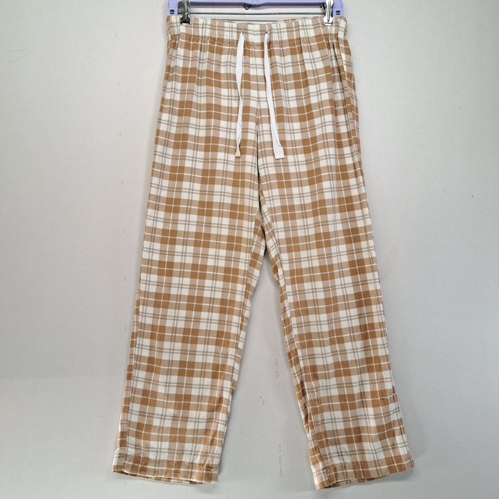 J Crew Flannel Pajama Pants XS Tan Plaid Cotton Sleepwear Lounge Bottoms